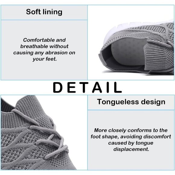 Womens Running Shoes Walking Tennis Sneakers Slip on Gym Workout Gray Mesh - Picture 5 of 6